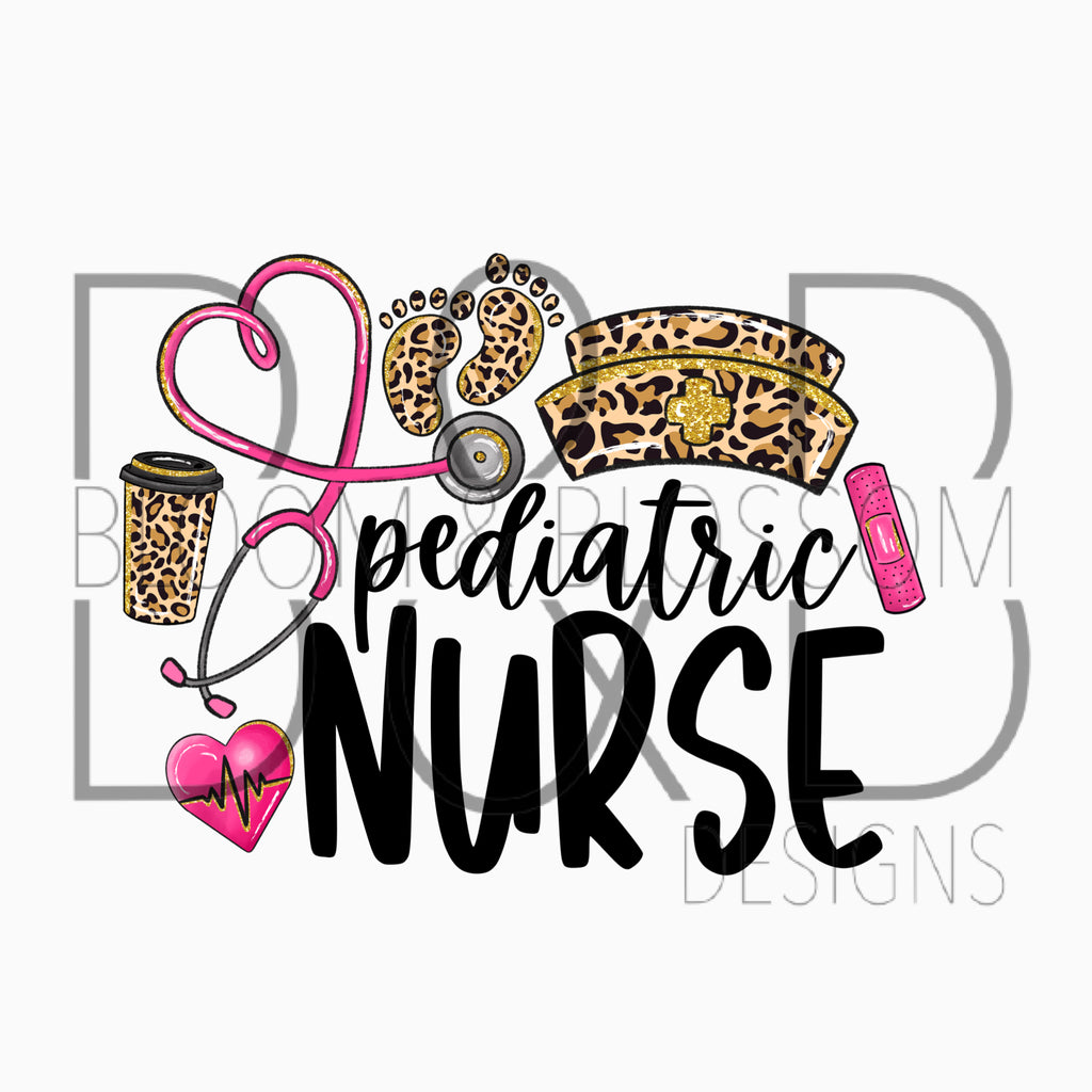 Pediatric Nurse Leopard & Pink Sublimation Print
