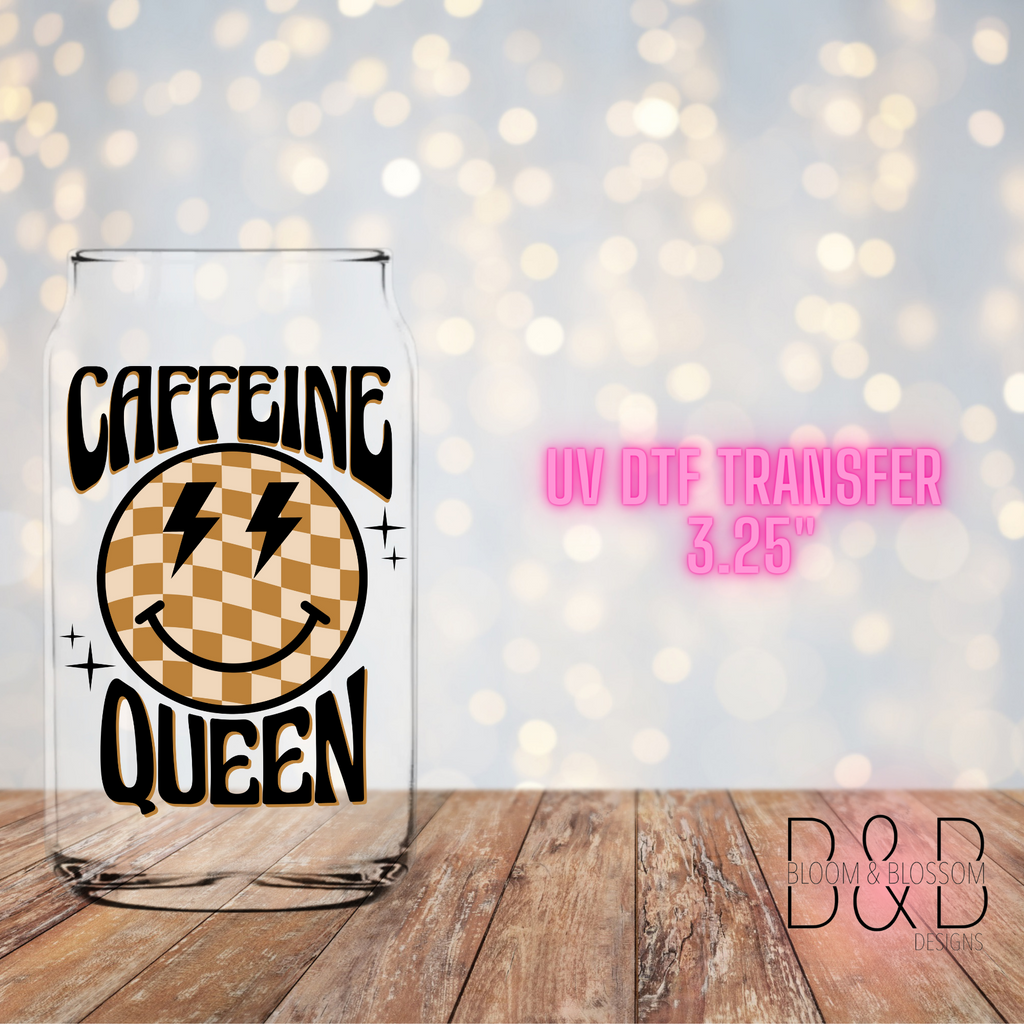 Caffeine Queen Checkered Tan - UV Direct To Film Transfer