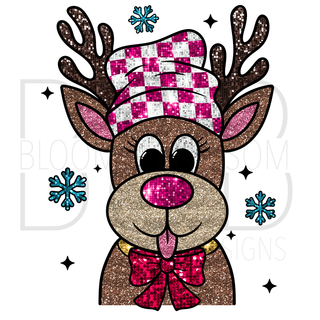 Cheeky Glitter Reindeer Pink Sublimation Print
