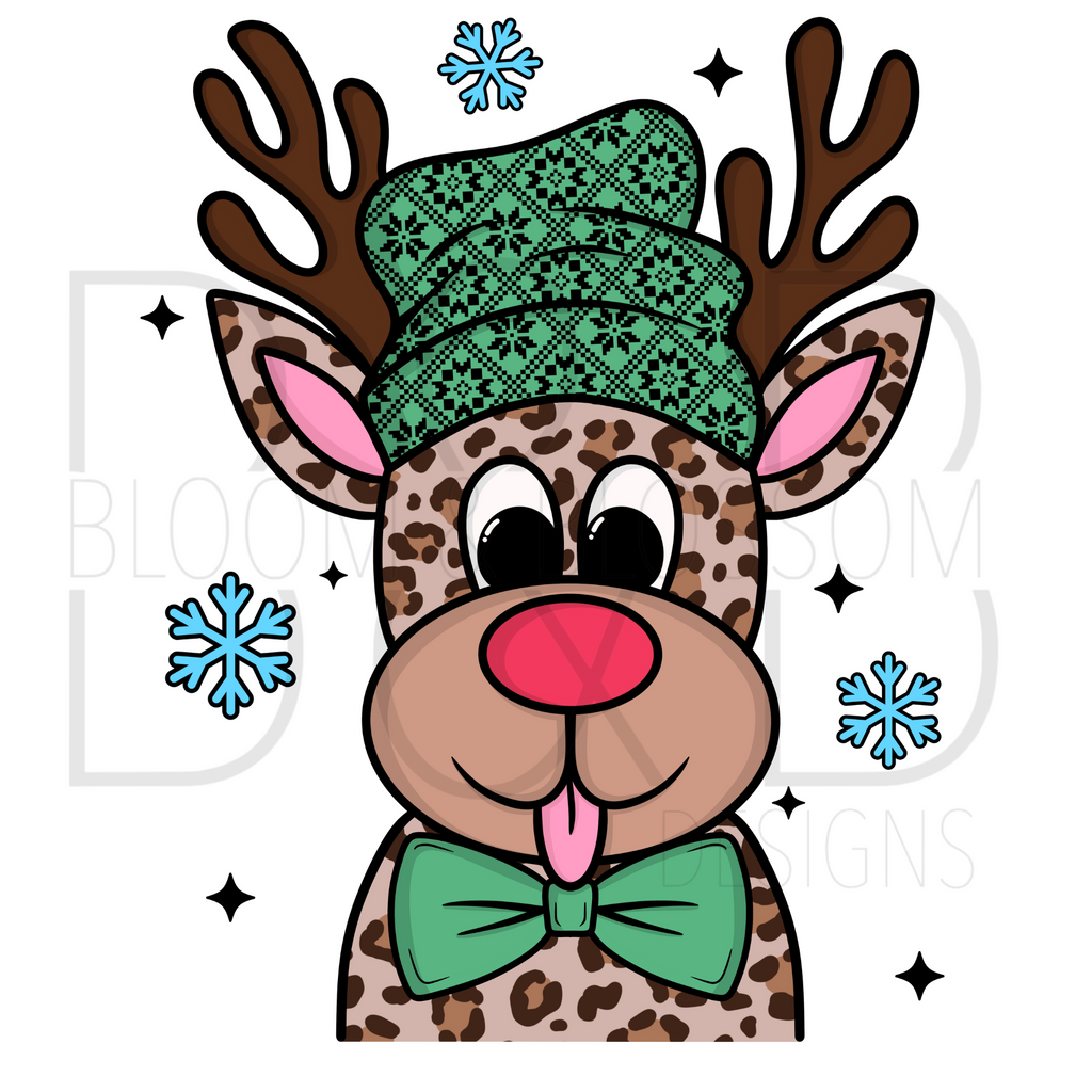 Cheeky Leopard Reindeer Green Sublimation Print