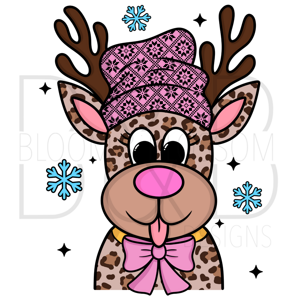 Cheeky Leopard Reindeer Pink Sublimation Print