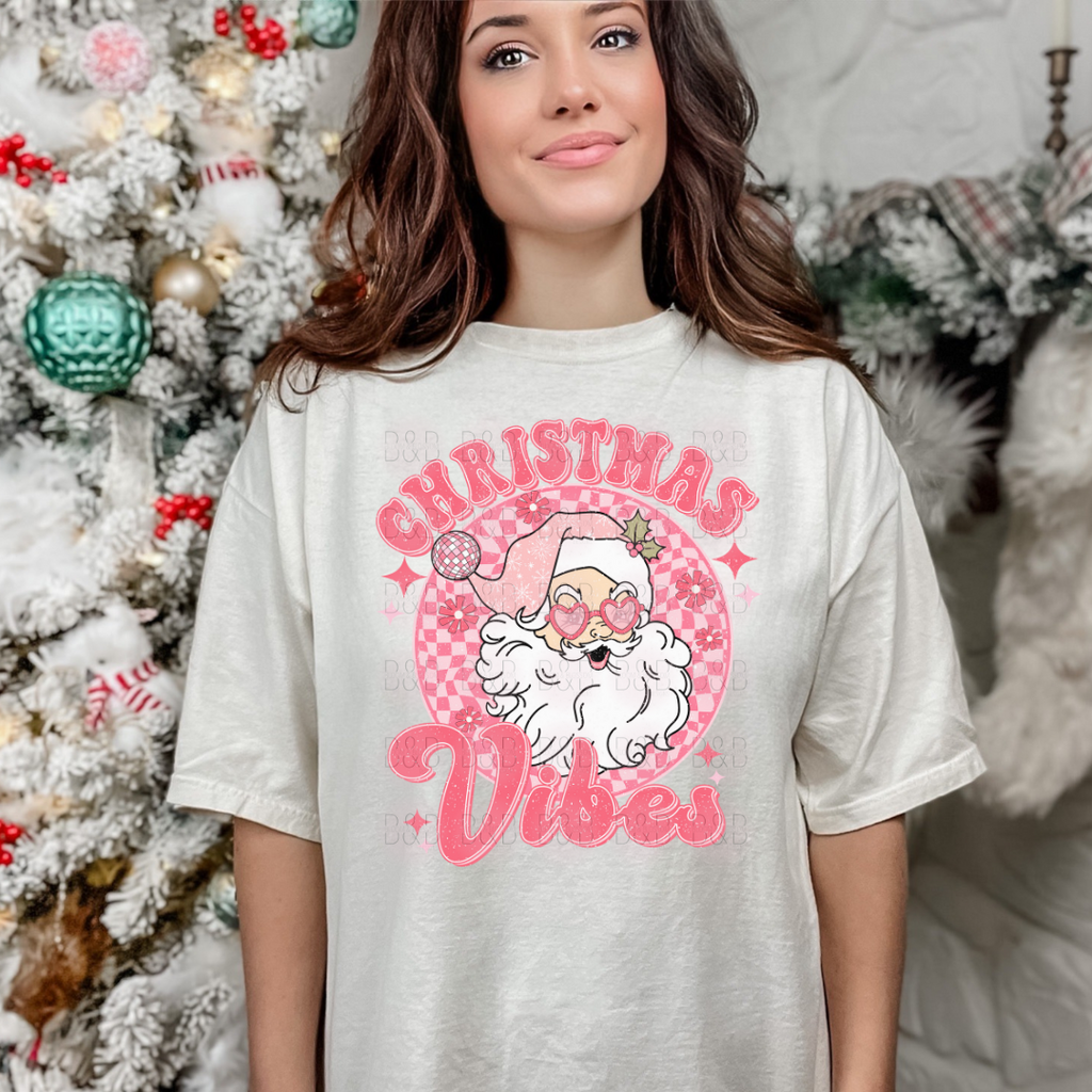 Christmas Vibes Pink Santa - Direct To Film Transfer