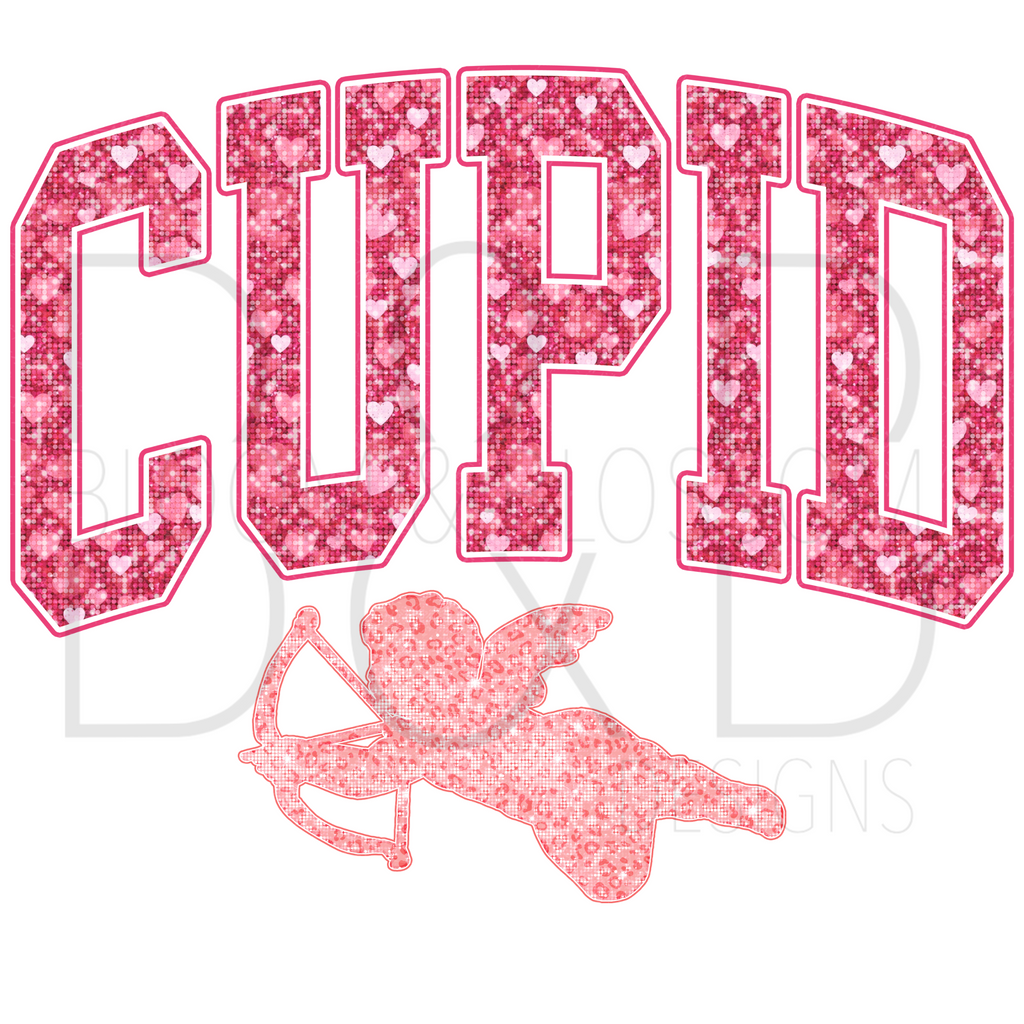 Cupid Varsity Glitter Sublimation Print