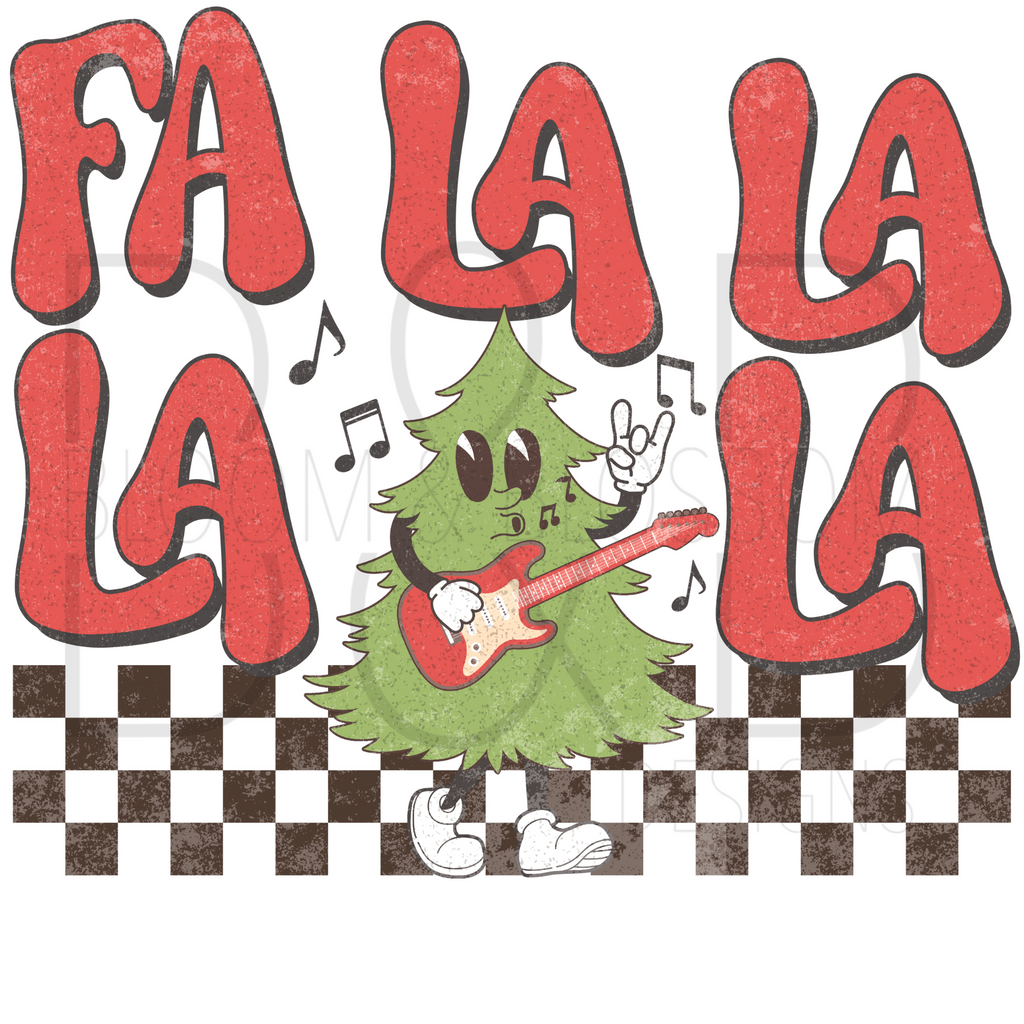 Fa La La La La Christmas Tree Checkered Sublimation Print