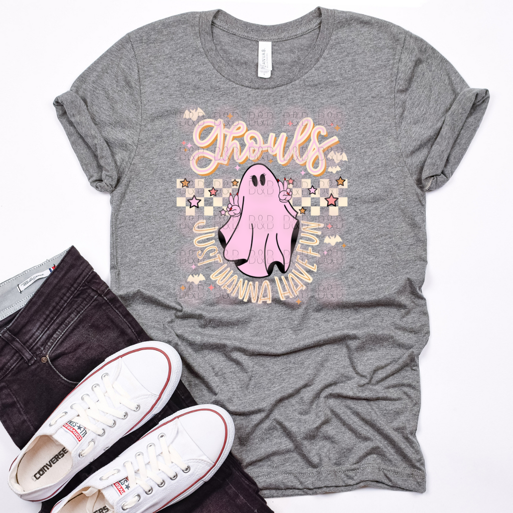 Ghouls Just Wanna Have Fun Cream Pink - Direct To Film Transfer