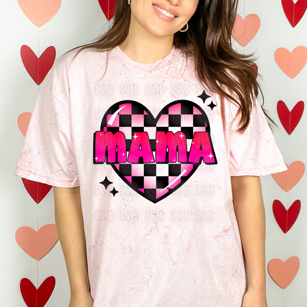 Mama Checkered Heart - Direct To Film Transfer