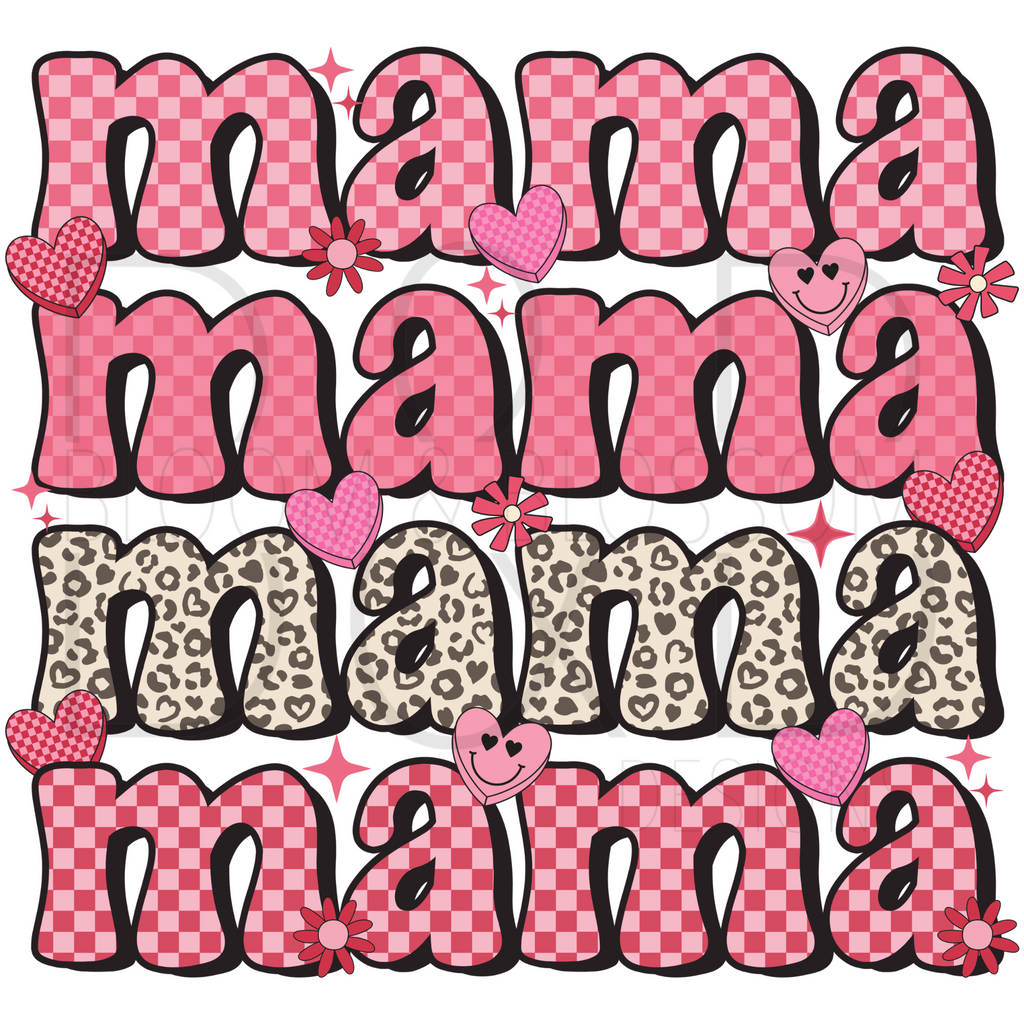 Mama Stacked Checkered Leopard Sublimation Print