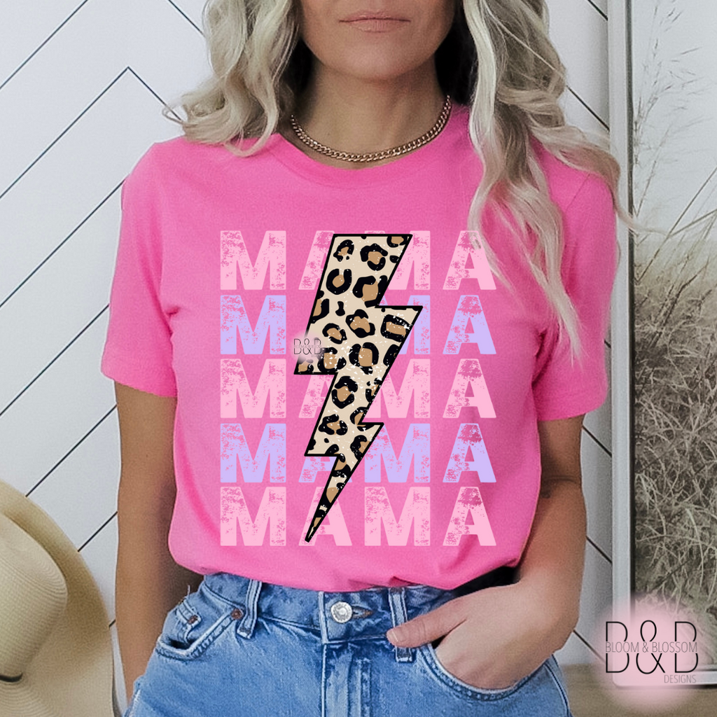 Mama Stacked Leopard Charity Pink Tee
