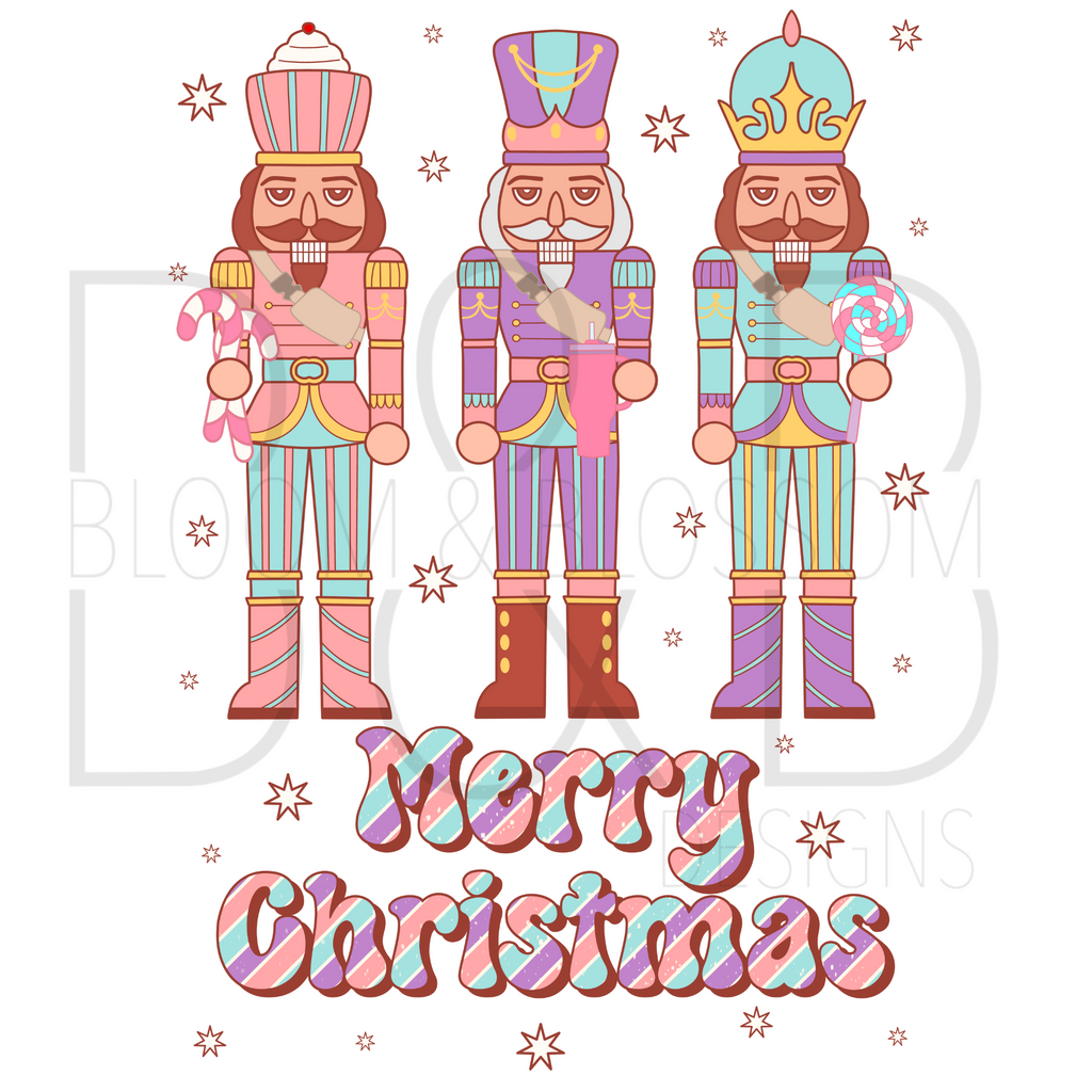 Merry Christmas Pastel Nutcrackers Sublimation Print