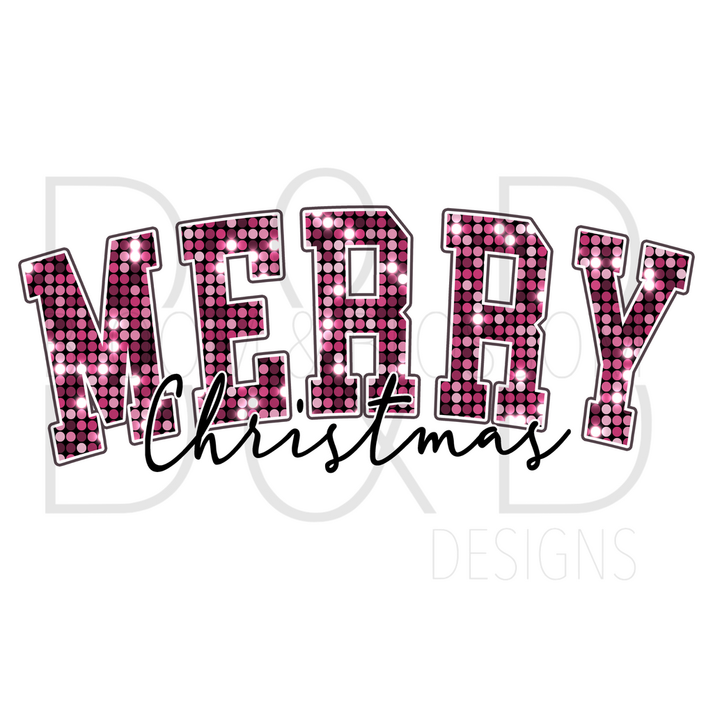 Merry Christmas Pink Sequins Sublimation Print
