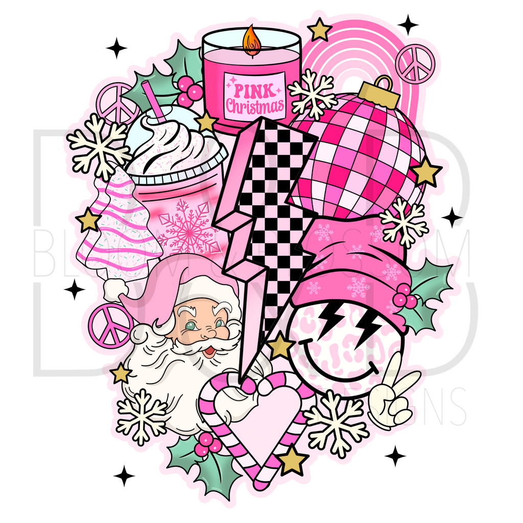 Retro Pink Christmas Collage Sublimation Print