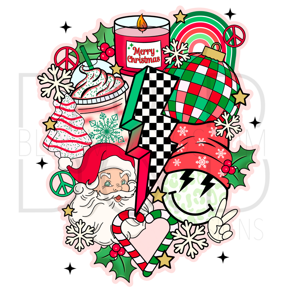 Retro Red Green Christmas Collage Sublimation Print