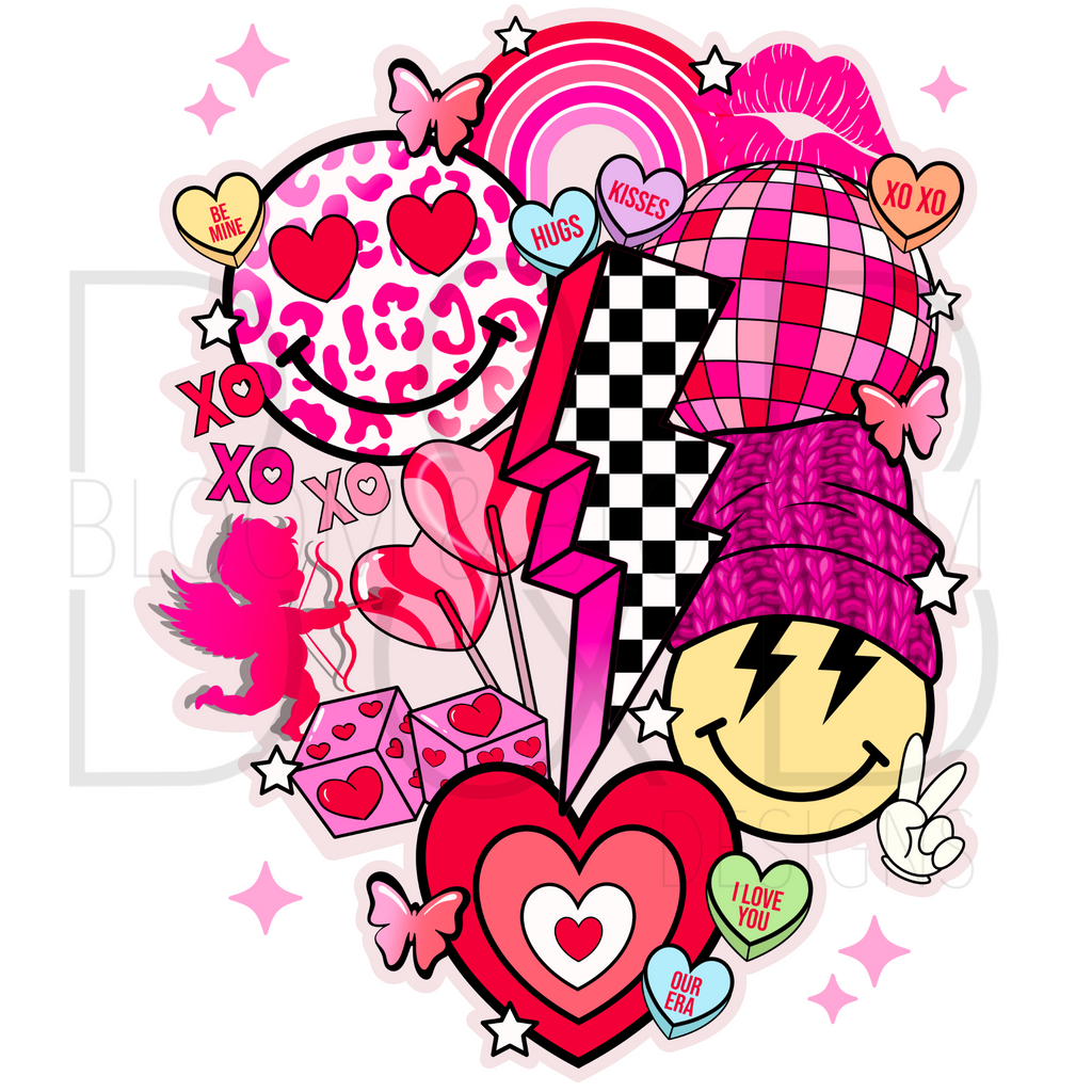 Retro Valentines Collage Pink Sparkle Sublimation Print
