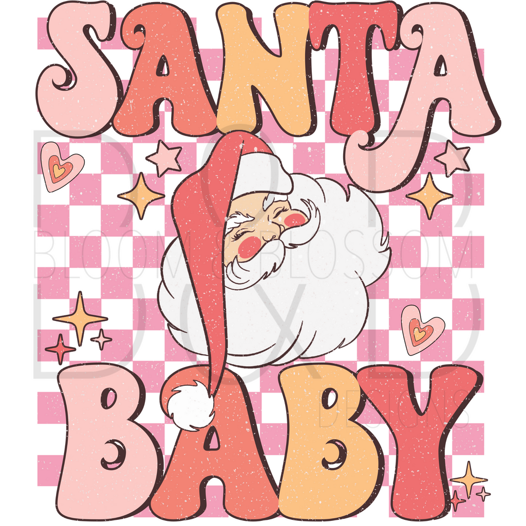 Santa Baby Pink Checkered Sublimation Print