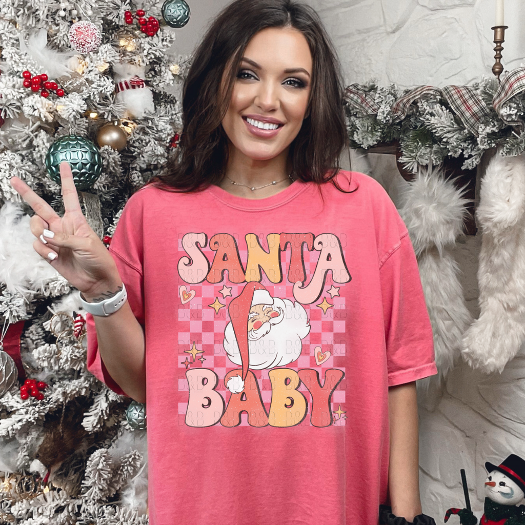 Santa Baby Pink Checkered - Direct To Film Transfer