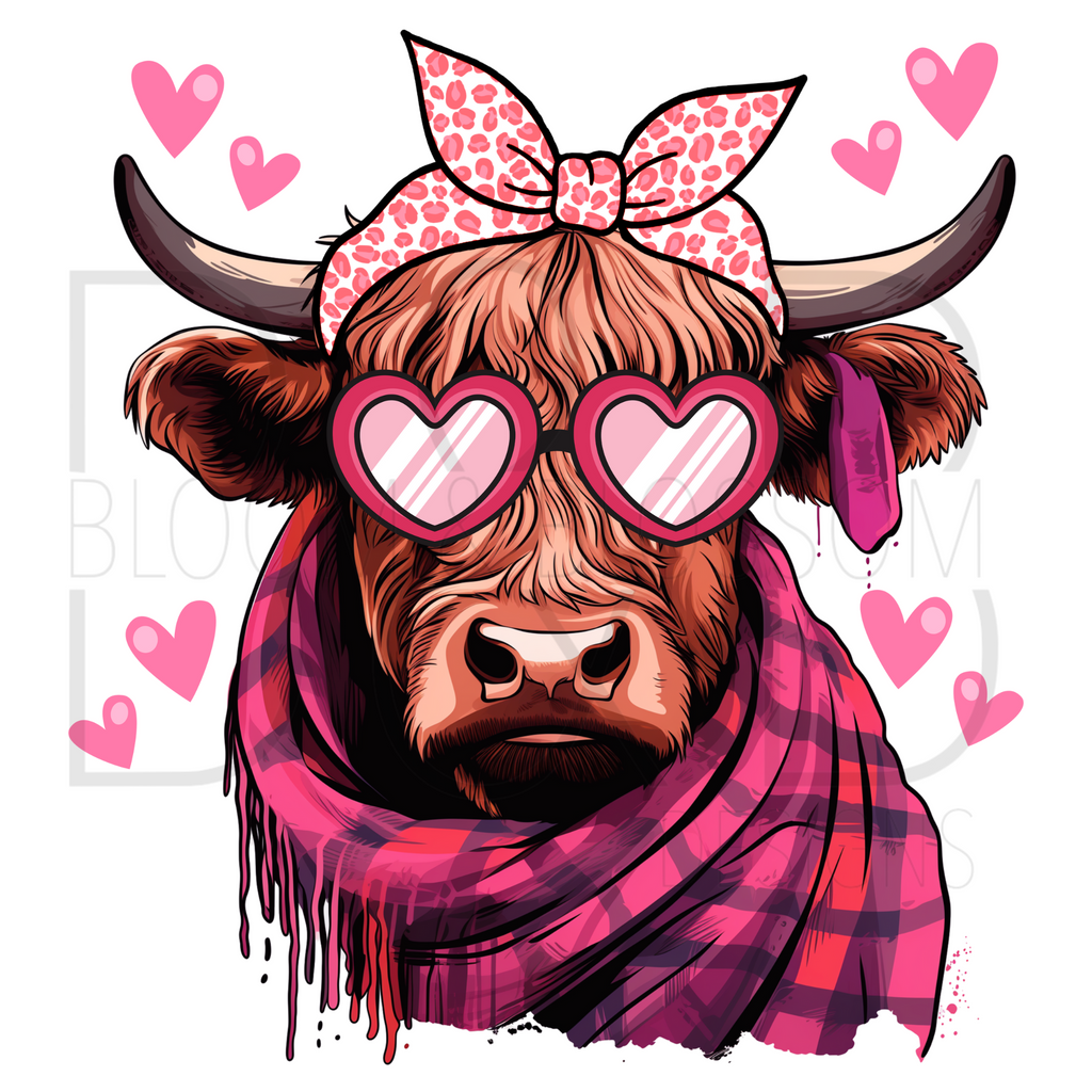 Valentine Highland Cow Sublimation Print