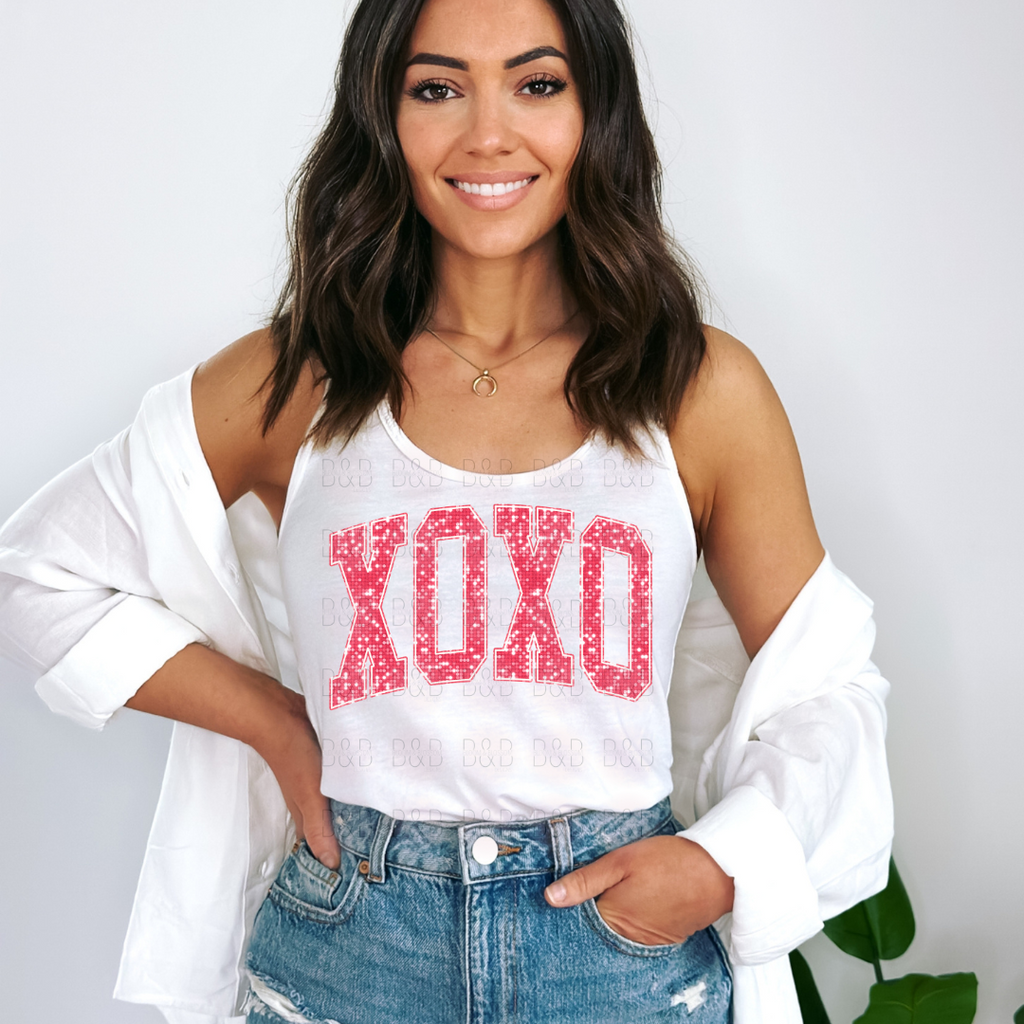 XOXO Varsity Red Faux Sequins - Direct To Film Transfer