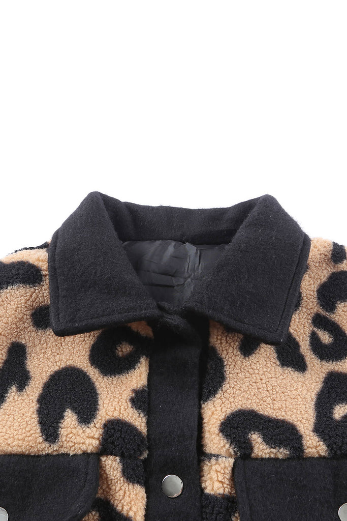 Black Leopard Trimmed Teddy Shacket