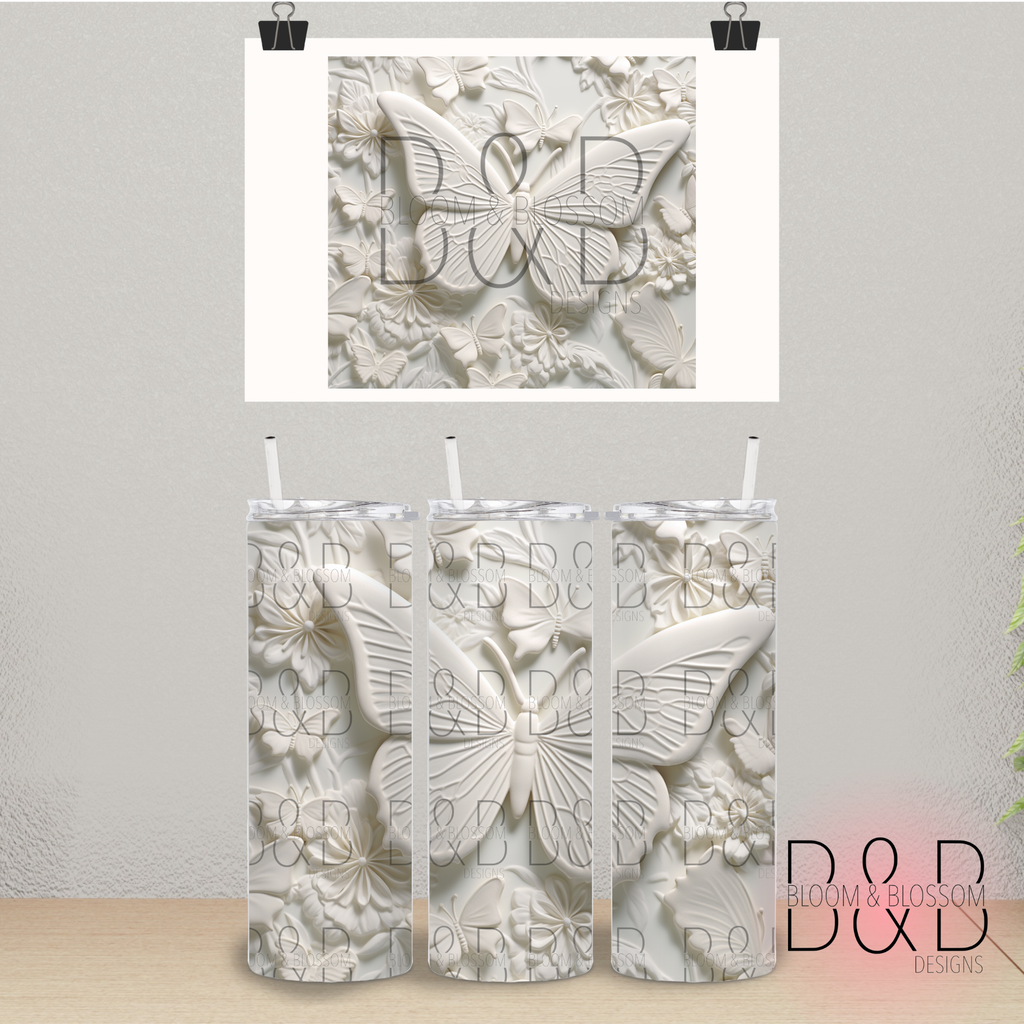 3D Carved Ivory Butterflies 20oz 25oz Full Wrap Sublimation Print