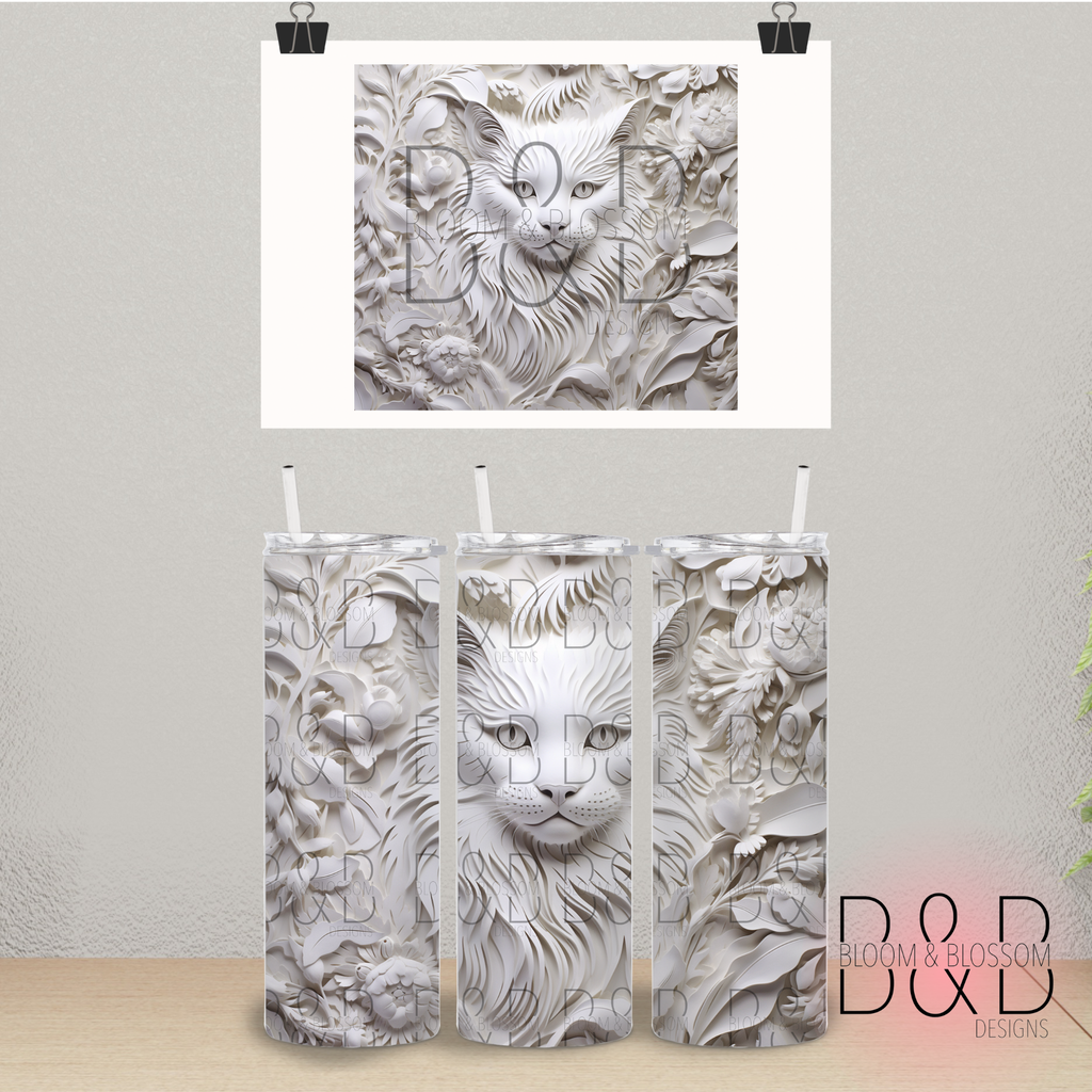3D Carved Cat 20oz 25oz Full Wrap Sublimation Print