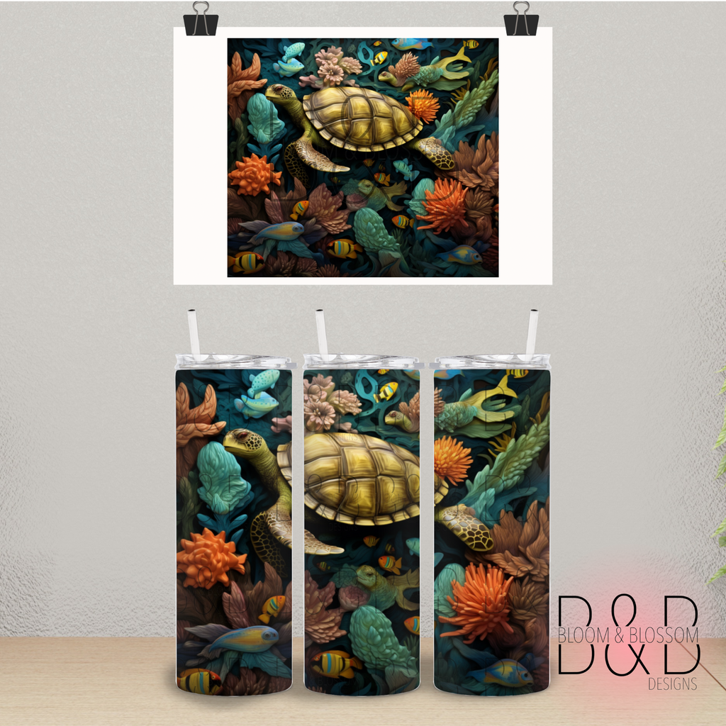 3D Bold Carved Ocean Turtle 20oz 25oz Full Wrap Sublimation Print
