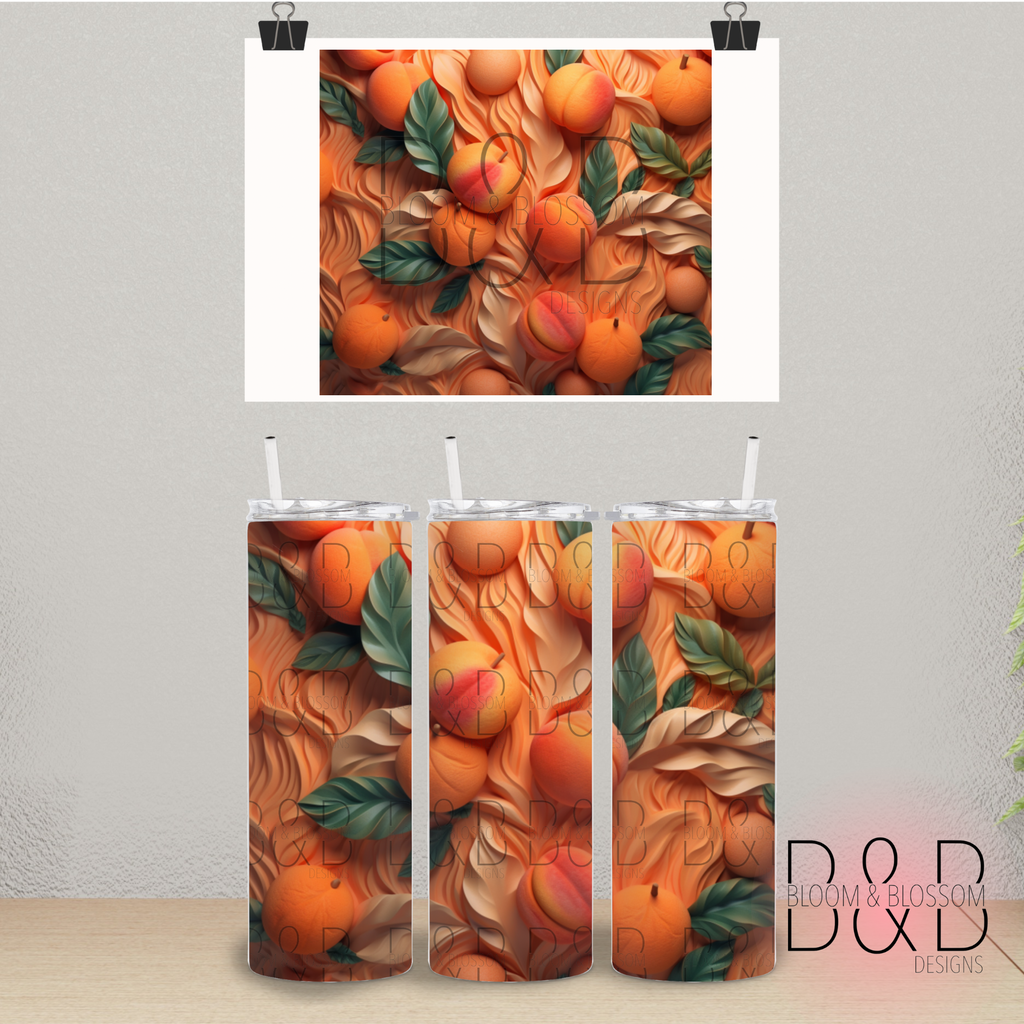 3D Carved Peaches Wavy 20oz 25oz Full Wrap Sublimation Print