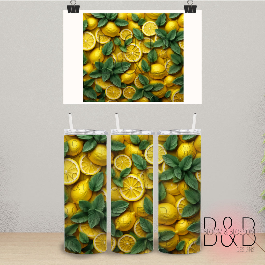 3D Carved Lemons Bright Bold 20oz 25oz Full Wrap Sublimation Print
