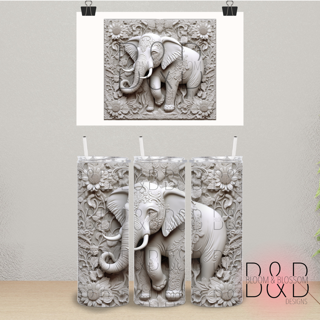 3D Ivory Traditional Elephant 20oz 25oz Full Wrap Sublimation Print