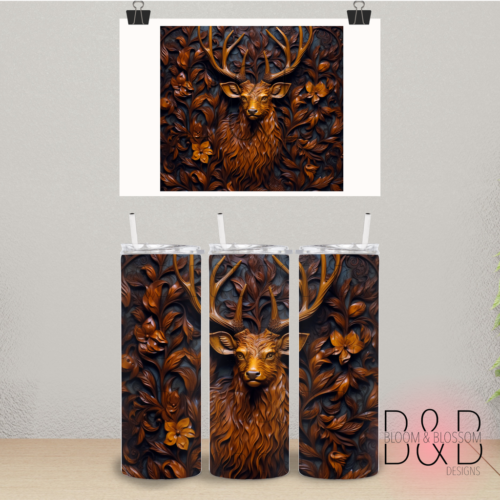 3D Wooded Forest Deer 20oz 25oz Full Wrap Sublimation Print