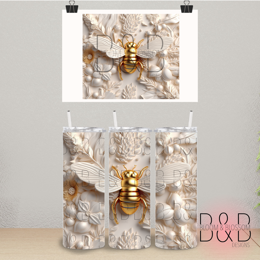 3D Carved Gold Ivory Bee 20oz 25oz Full Wrap Sublimation Print