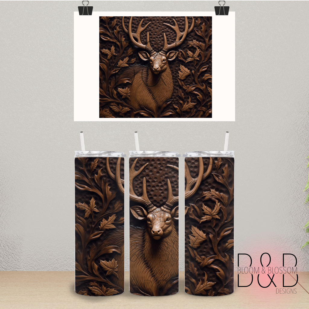 3D Wood Tooled Dimpled Deer 20oz 25oz Full Wrap Sublimation Print