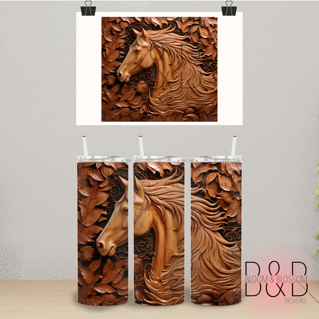 3D Wood Tooled Dark Horse 20oz 25oz Full Wrap Sublimation Print