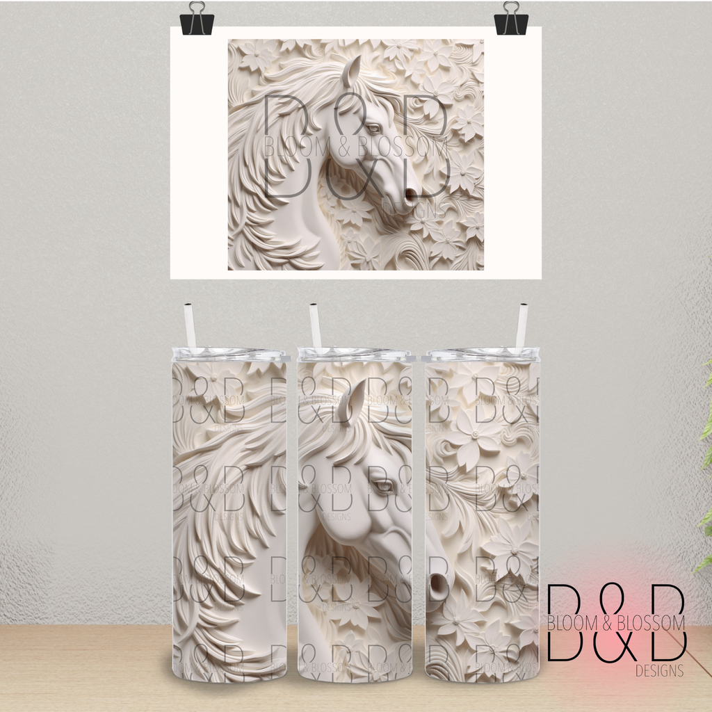 3D Carved Whispy Hair Horse 20oz 25oz Full Wrap Sublimation Print