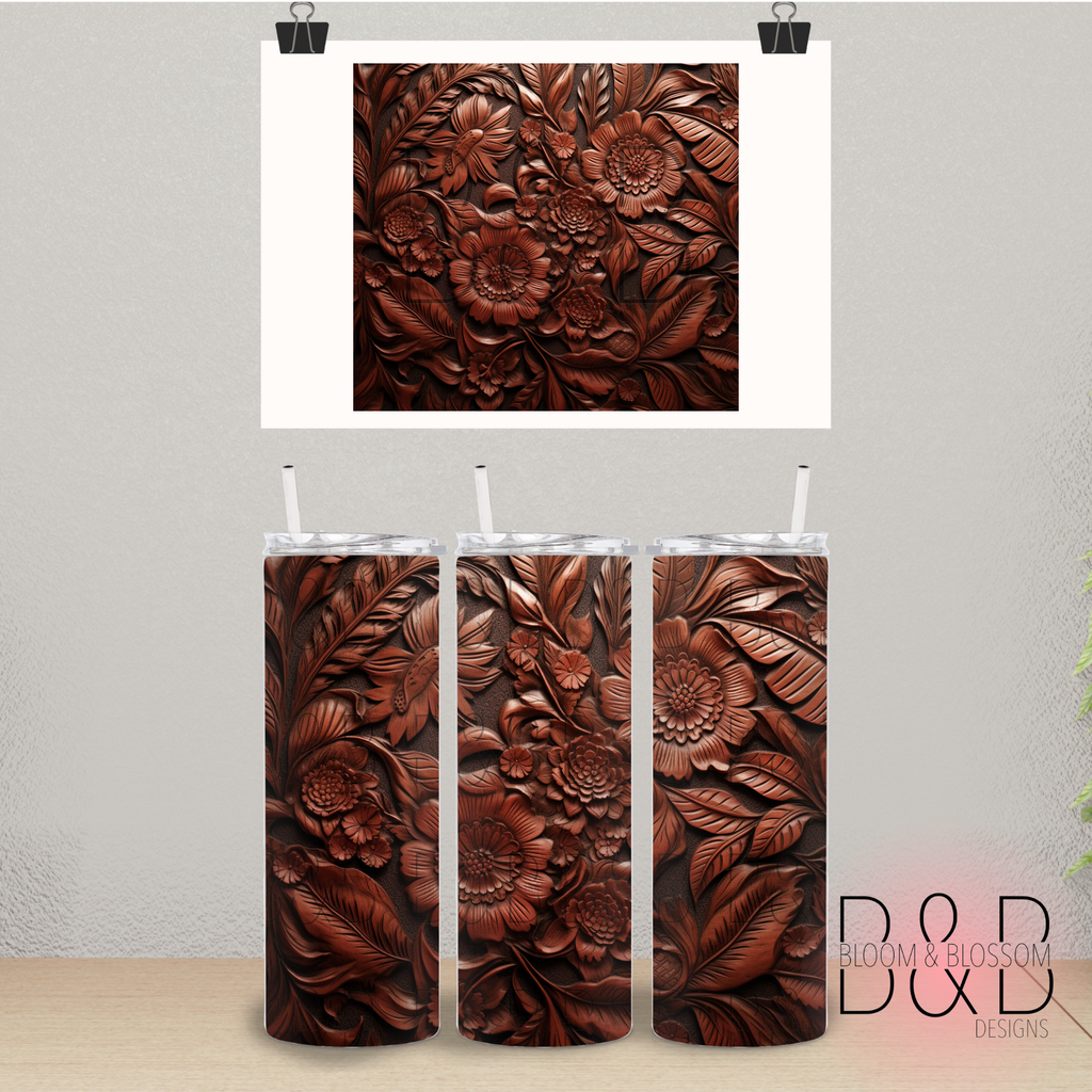 3D Dark Wood Floral 20oz 25oz Full Wrap Sublimation Print