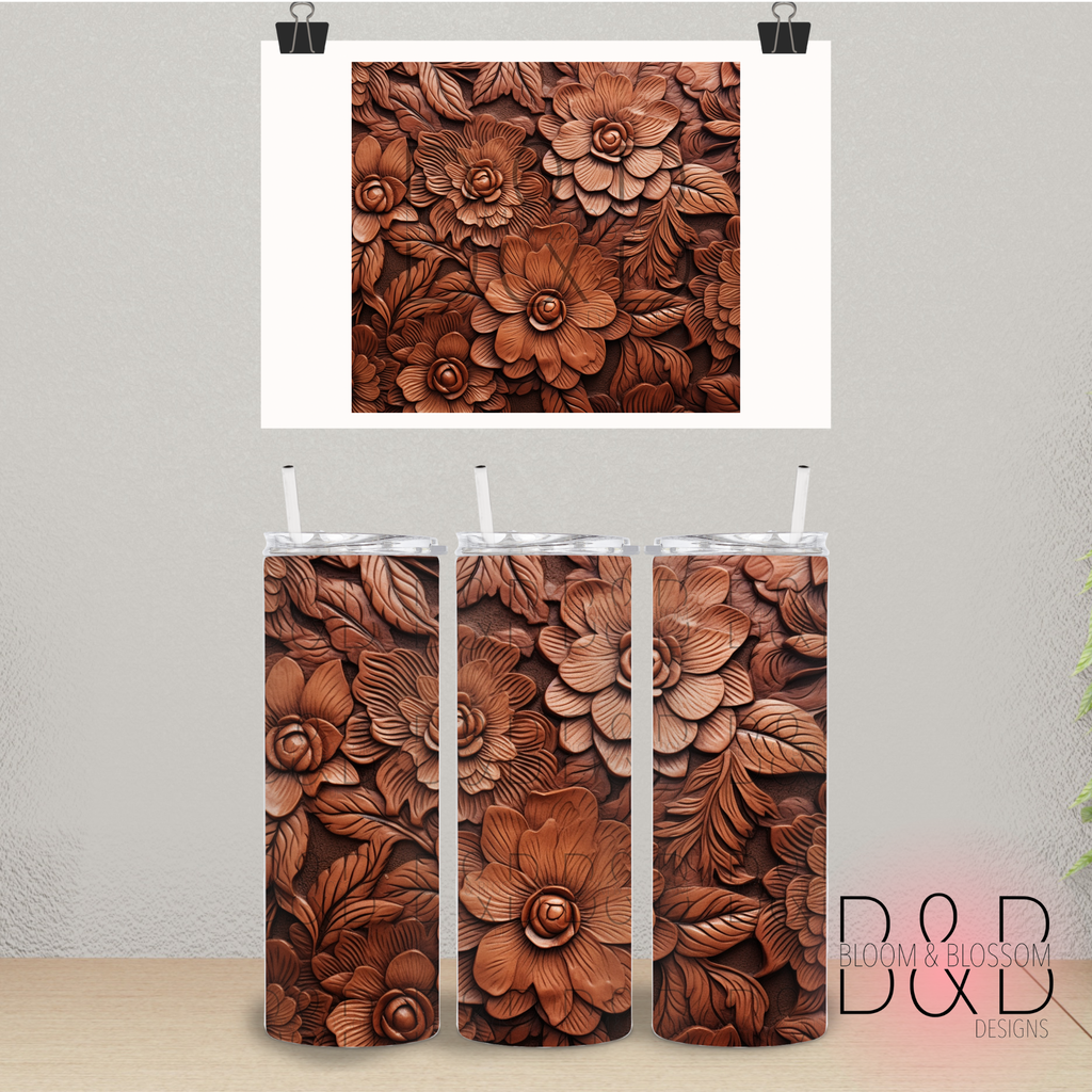 3D Deep Wooden Floral 20oz 25oz Full Wrap Sublimation Print