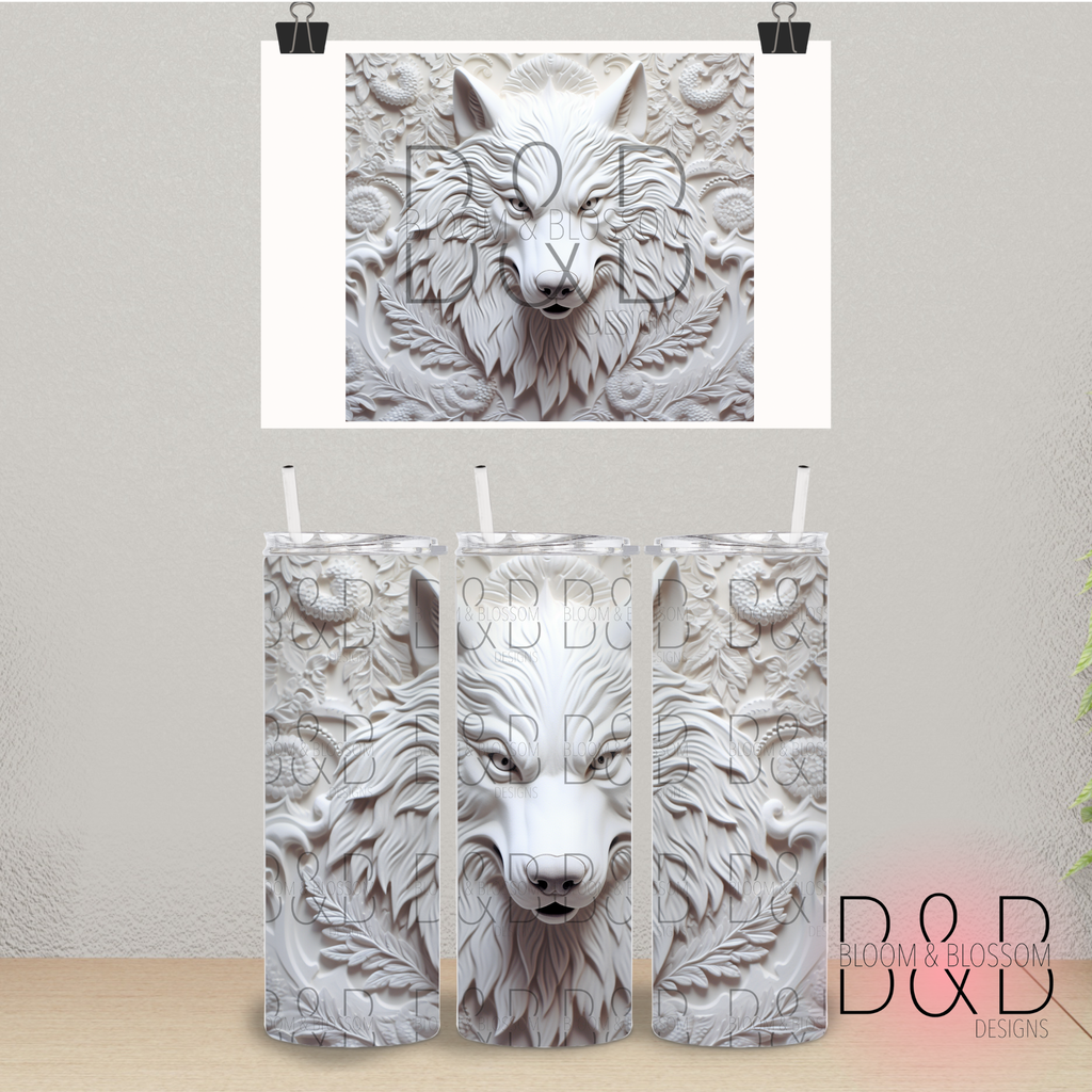 3D Ivory Wolf 20oz 25oz Full Wrap Sublimation Print