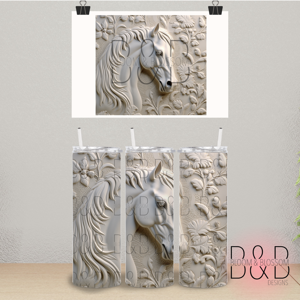 3D Carved Greenery Horse 20oz 25oz Full Wrap Sublimation Print