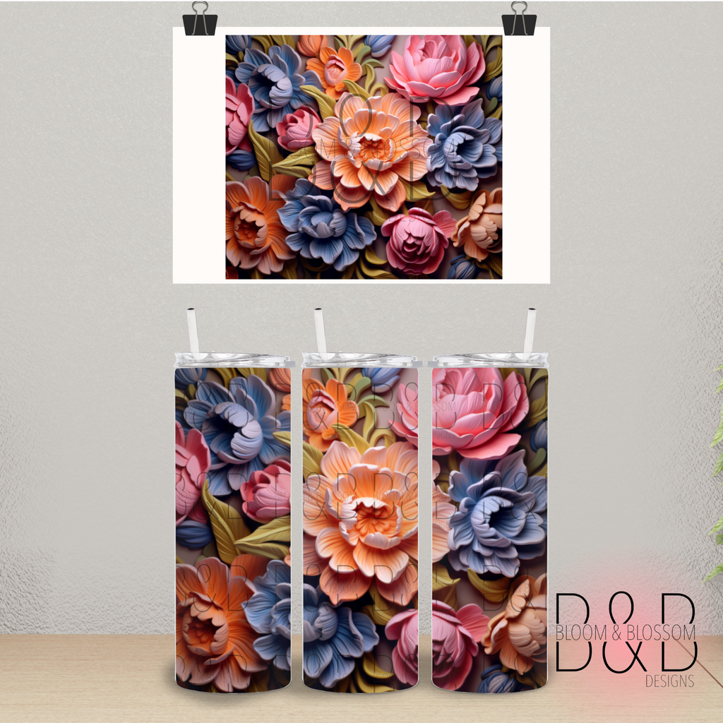 3D Clay Bold Bright Floral Full Wrap DIGITAL