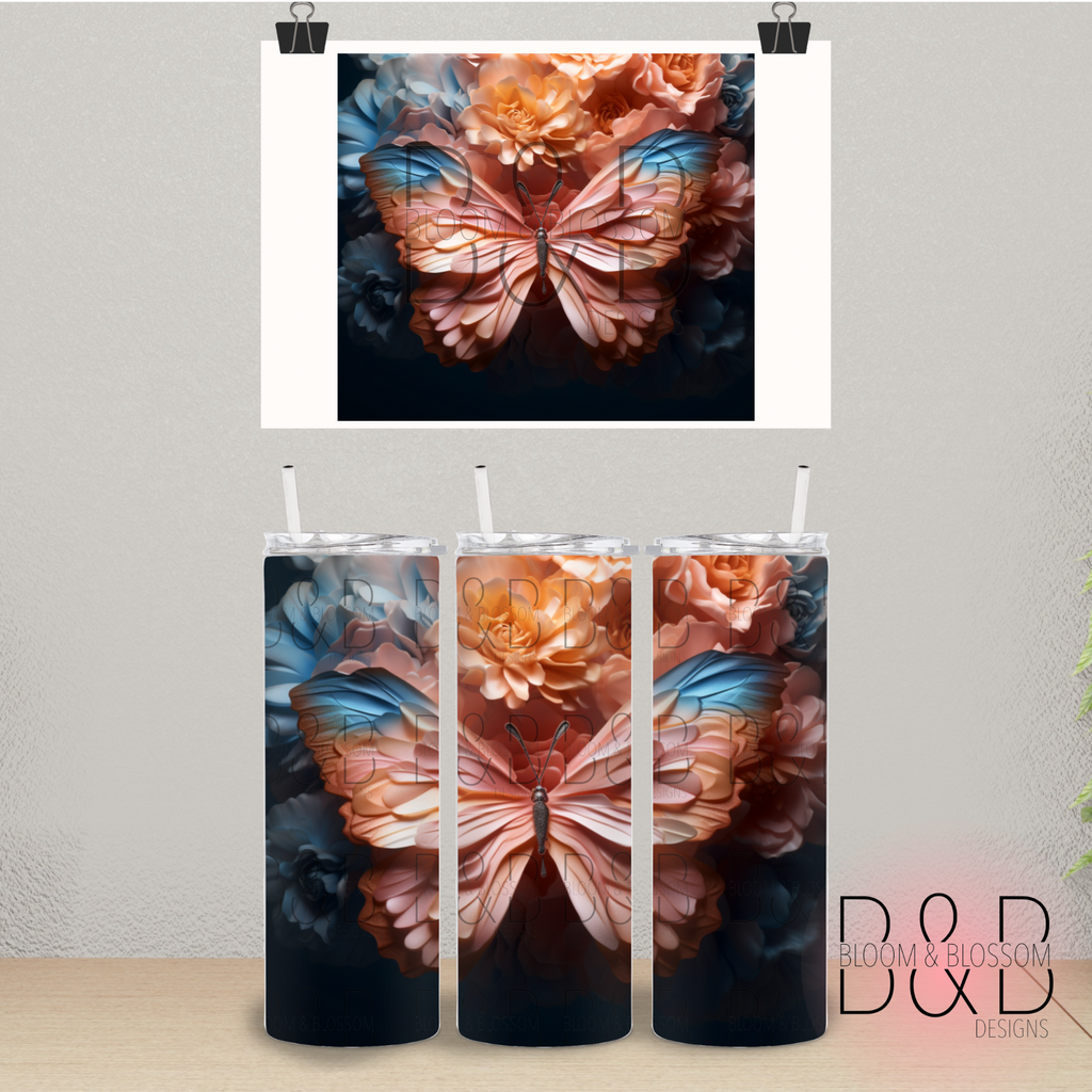 3D Bold Butterfly Florals 20oz 25oz Full Wrap Sublimation Print