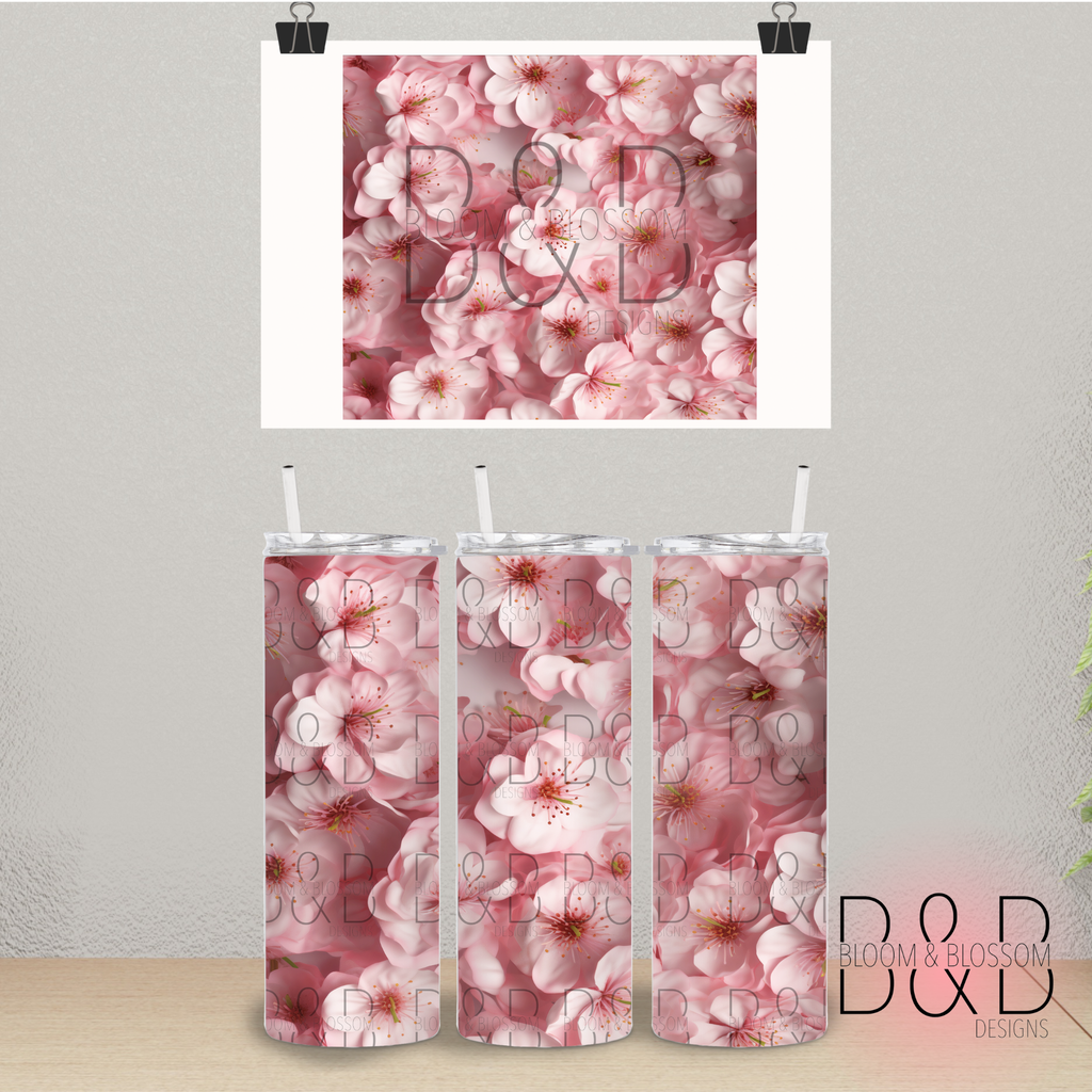 3D Cherry Blossoms 20oz 25oz Full Wrap Sublimation Print