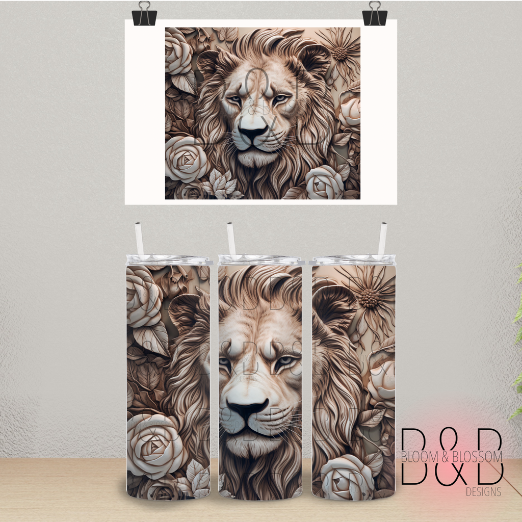 3D Carved Floral Lion 20oz 25oz Full Wrap Sublimation Print