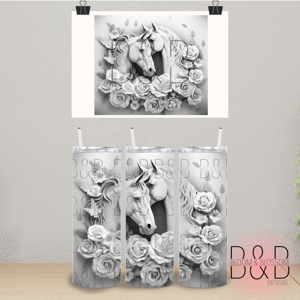 3D Floral Horses 20oz 25oz Full Wrap Sublimation Print