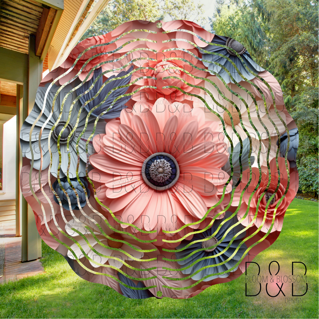 3D Poppy Pink Blues Wind Spinner Sublimation Print