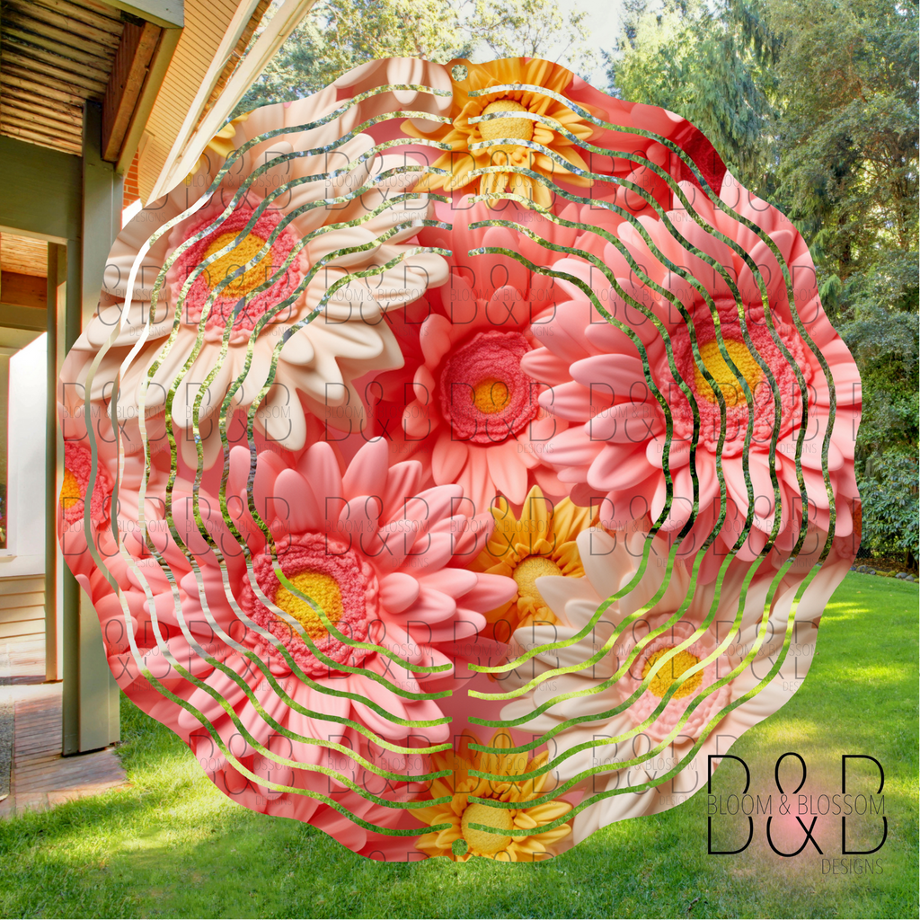 3D Bright Pink Yellow White Wind Spinner Sublimation Print