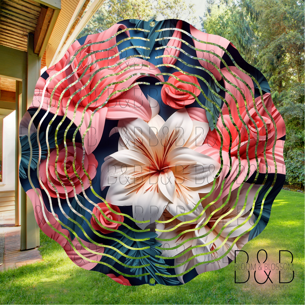 3D Clay Bold Lily Roses Wind Spinner Sublimation Print