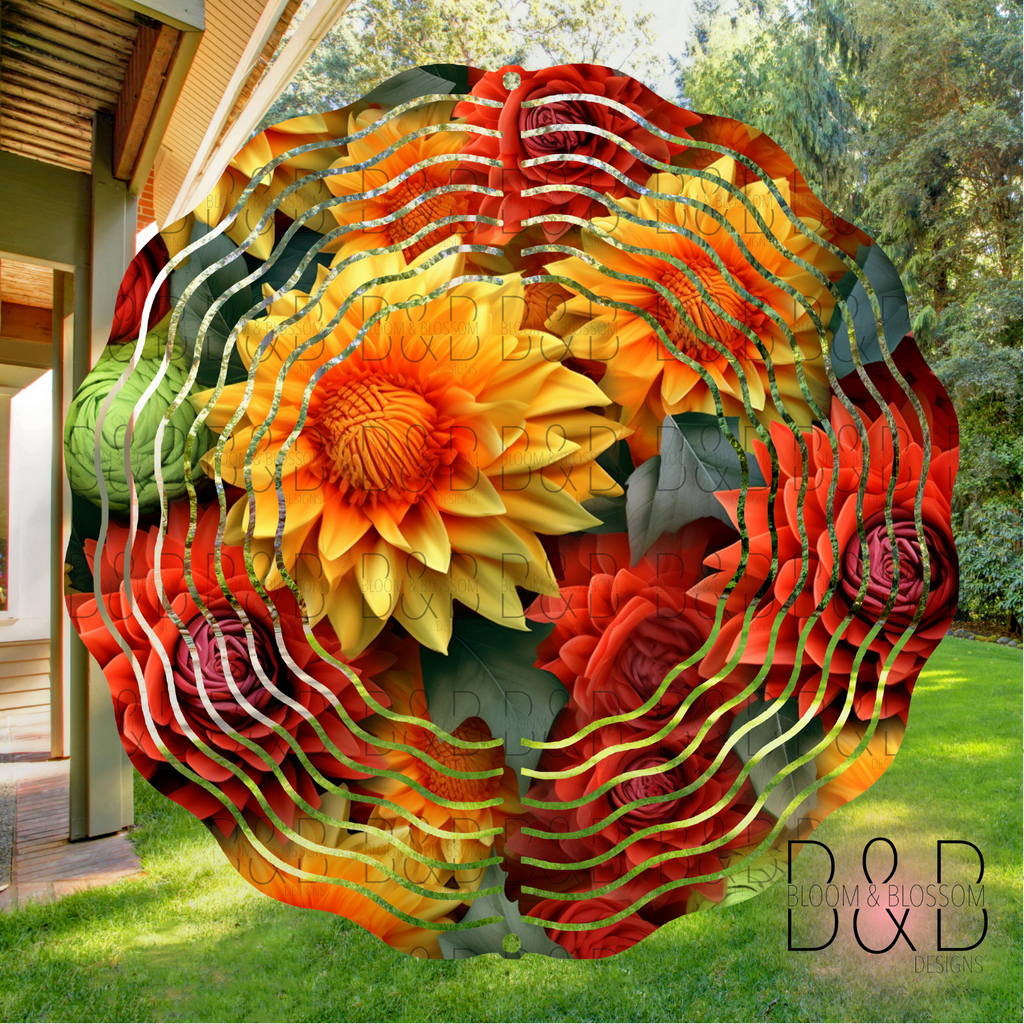 3D Bold Red Orange Floral Arrangement Wind Spinner Sublimation Print