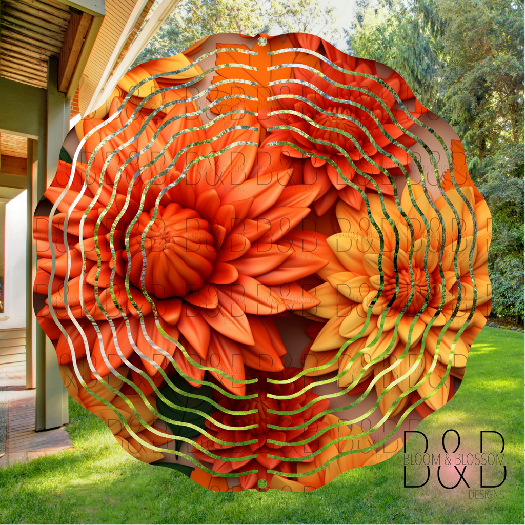 3D Deep Orange Floral Arrangement Wind Spinner Sublimation Print