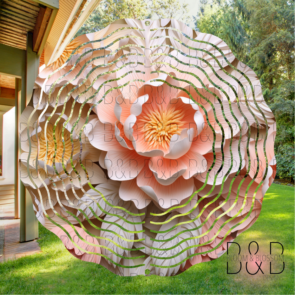 3D Pastel Peonies Wind Spinner Sublimation Print