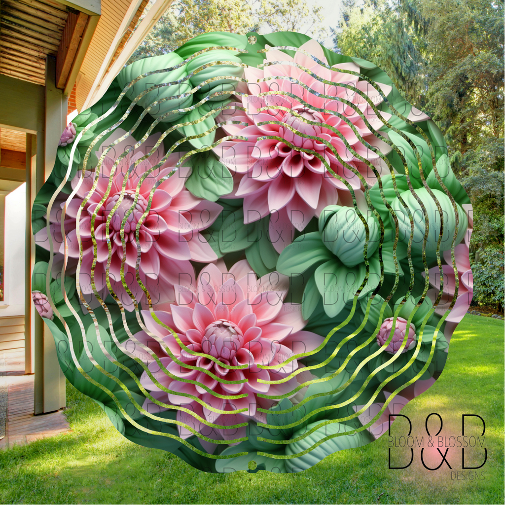 3D Pink Bold Greenery Wind Spinner Sublimation Print