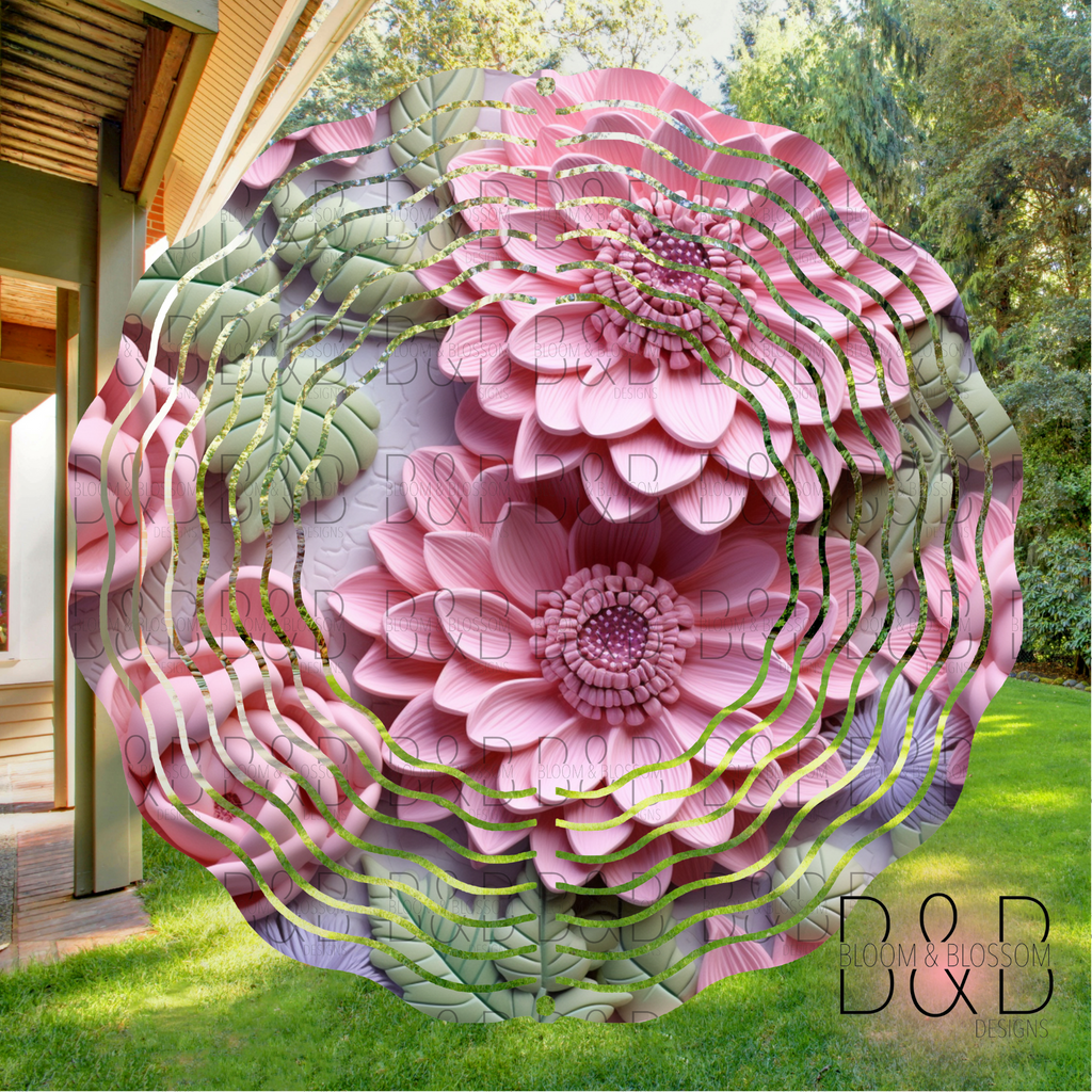 3D Pastel Pink Green Clay Flowers Wind Spinner Sublimation Print